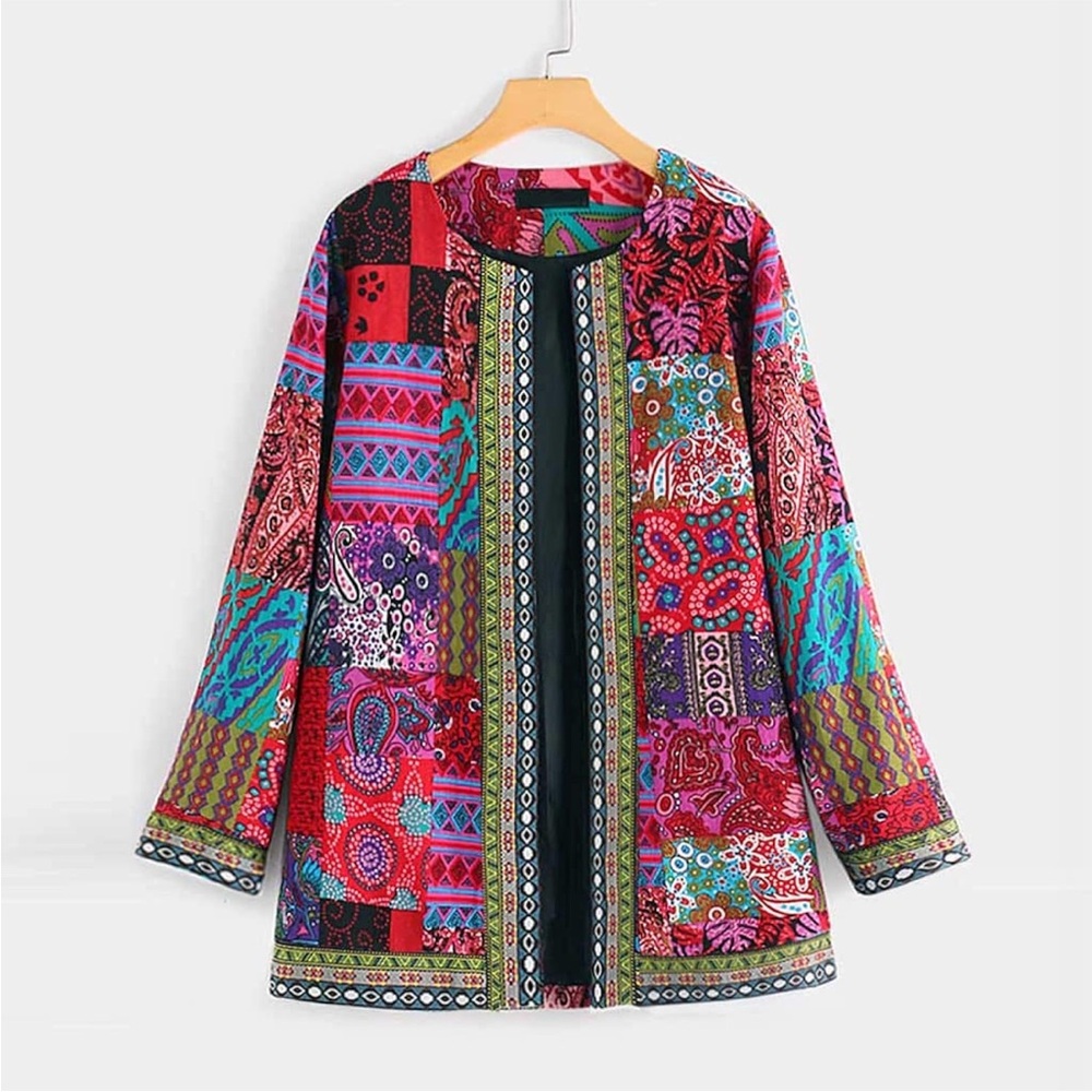 Multicolor Patchwork Open-Front Women's Jacket - Picture 5 of 10